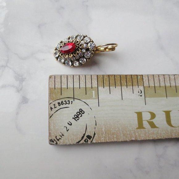 Vintage Look Faux Gold Ruby and Diamanté Sleeper Earrings - Picture 5 of 5